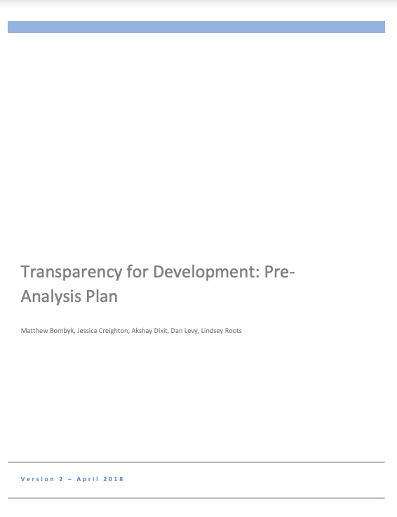 Transparency for Development: PreAnalysis Plan