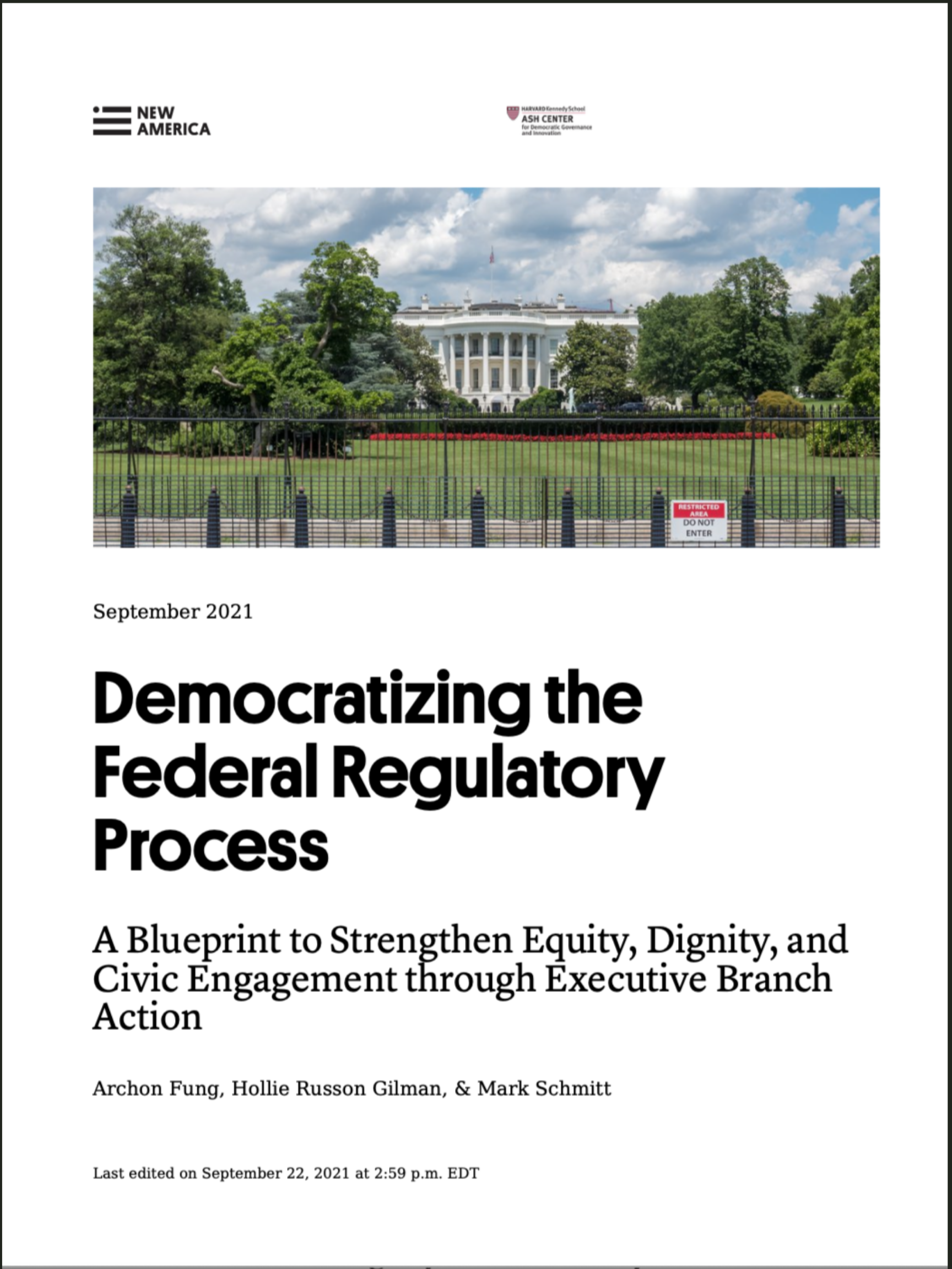 Democratizing the Federal Regulatory Process: A Blueprint to Strengthen Equity, Dignity, and Civic Engagement through Executive Branch Action
