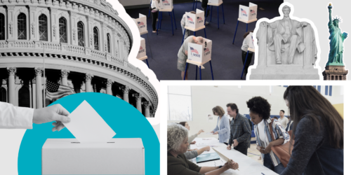 a collage of democracy related images