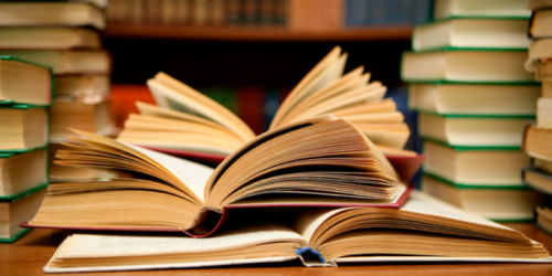 Image of books on a table.