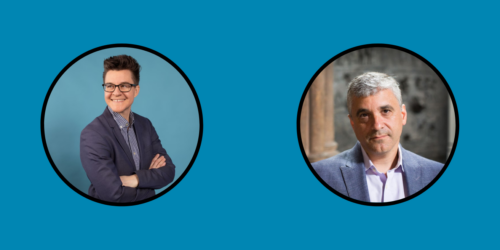 Erica Chenoweth and Steve Levitsky headshots on a blue background.