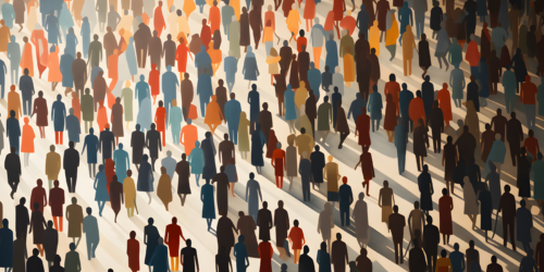 Silhouettes of a crowd of people.