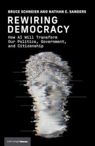 The book cover of "Rewiring Democracy." 