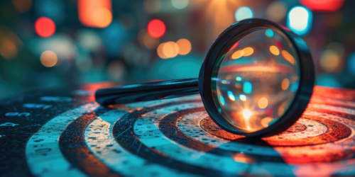 Bulls-eye target with magnifying glass