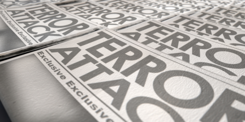 Newspaper headline about terrorism