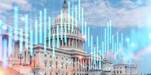 Captiol building with trend graphic